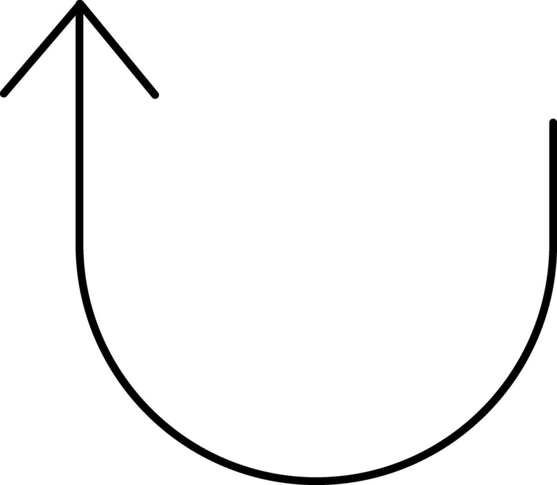 Preto linear acima seta curva ícone. vetor