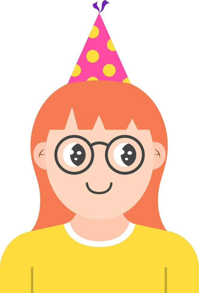 vetor ilustração do feliz pequeno menina vestindo uma festa chapéu ícone dentro plano estilo.
