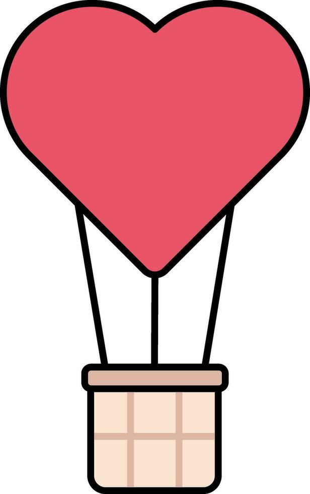 vermelho coração forma quente ar balão ícone dentro plano estilo. vetor