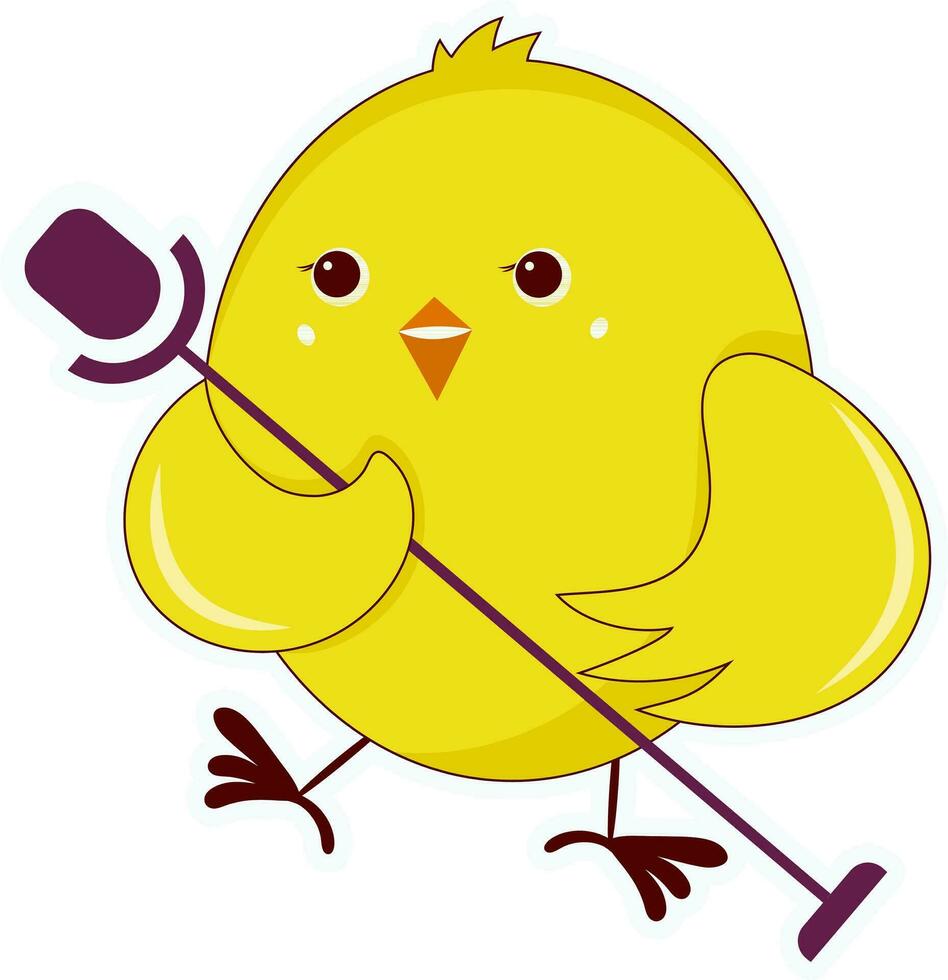 engraçado amarelo pássaro desenho animado segurando microfone plano elemento. vetor