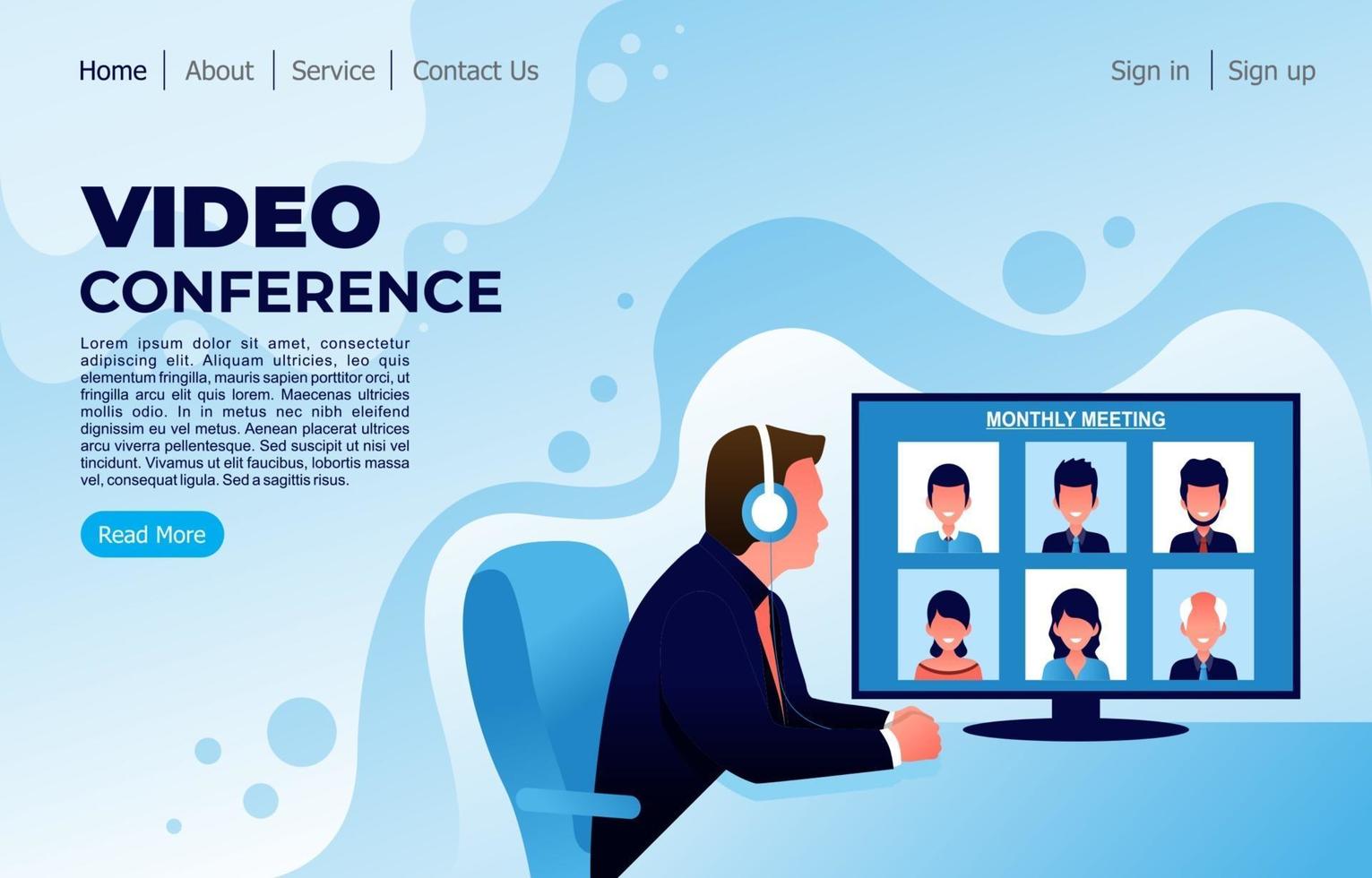 página inicial de videoconferência para reunião on-line vetor