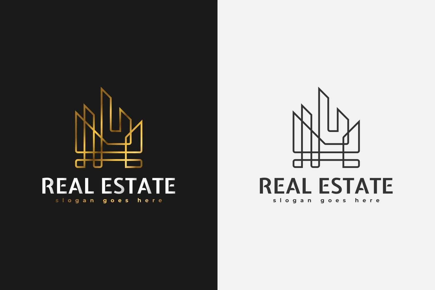 logotipo minimalista de imóveis em gradiente dourado com estilo de linha vetor