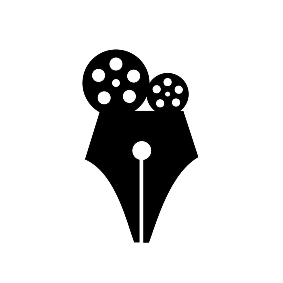 escritor de filmes conceito caneta gravador com carretel de filme vetor logotipo ícone design ilustração