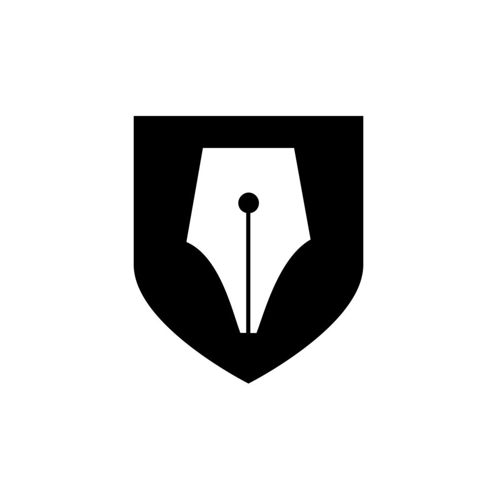 caneta simples do conceito do logotipo do escritor seguro com ilustração do ícone do design do modelo do vetor do escudo