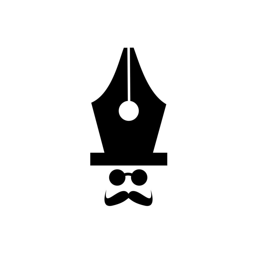 vector master mister mr caneta escritor homem com bigode e chapéu logotipo ícone ilustração design plano