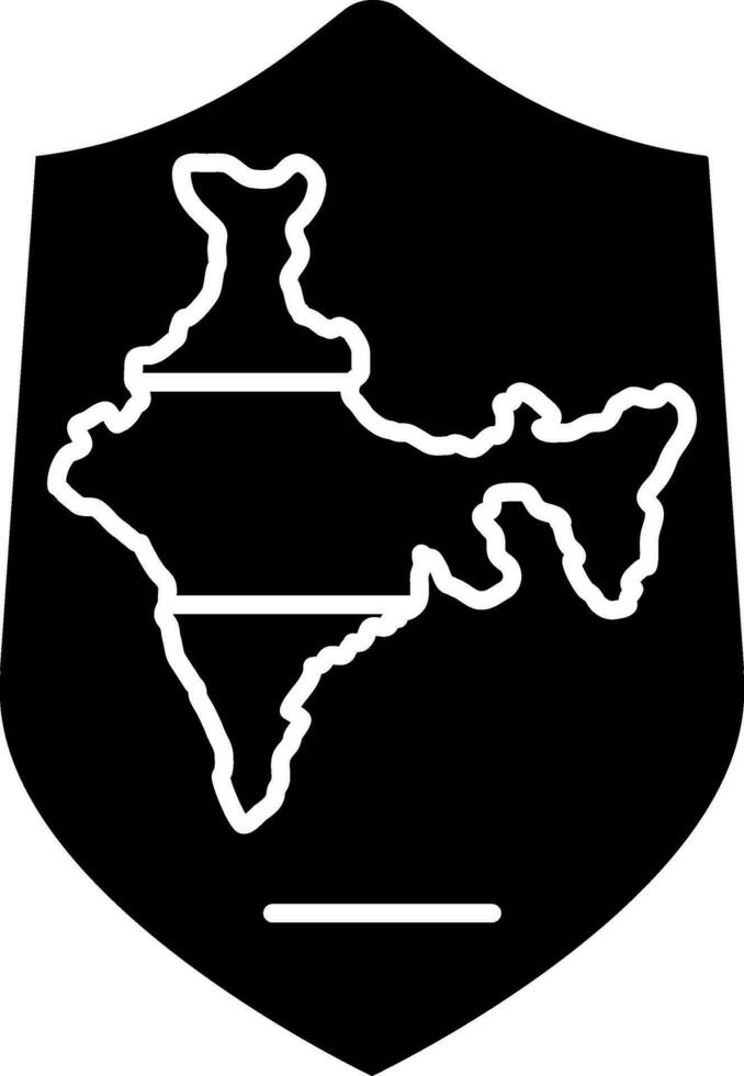 Índia mapa com escudo ícone dentro Preto e branco cor. vetor