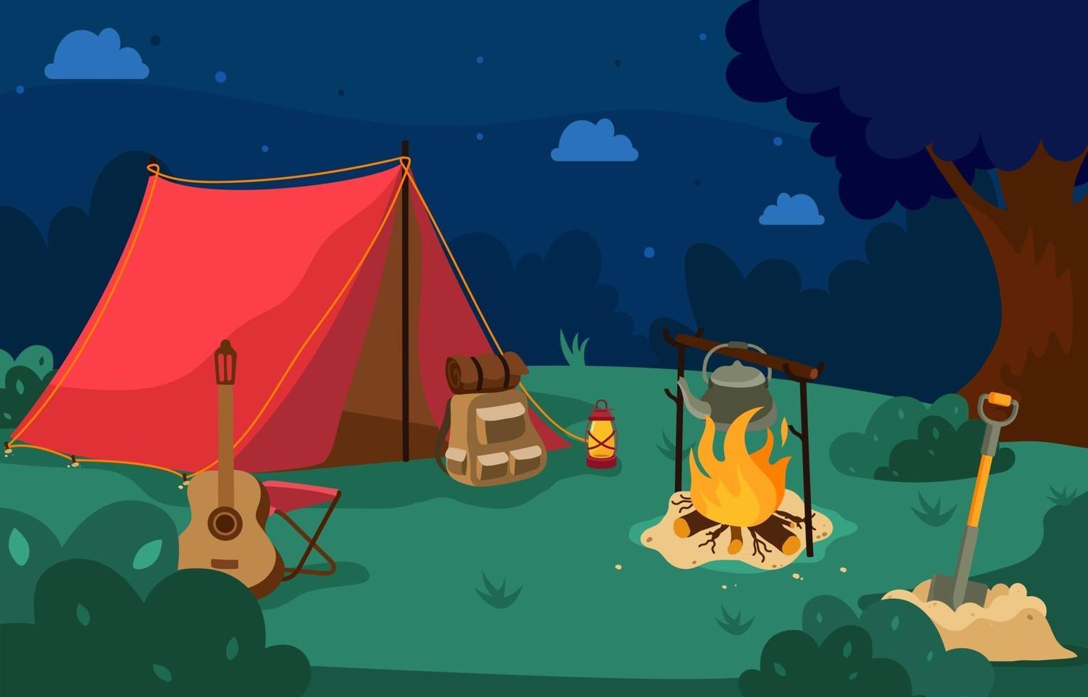 conceito de acampamento noturno de verão vetor