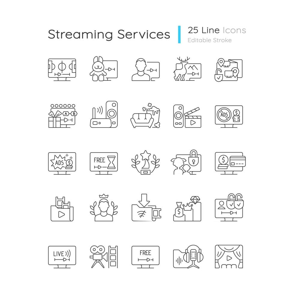 conjunto de ícones lineares de serviços de streaming vetor