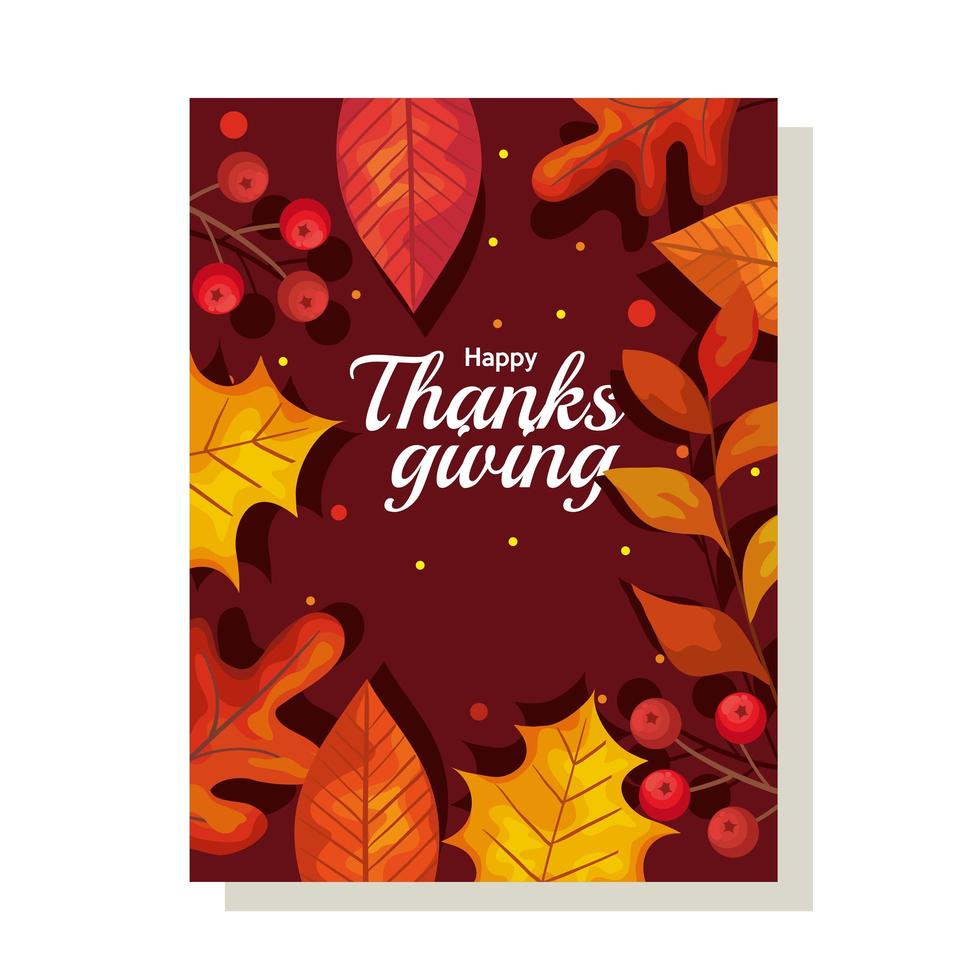 cartão do dia de ação de graças com desenho vetorial de folhas de outono vetor