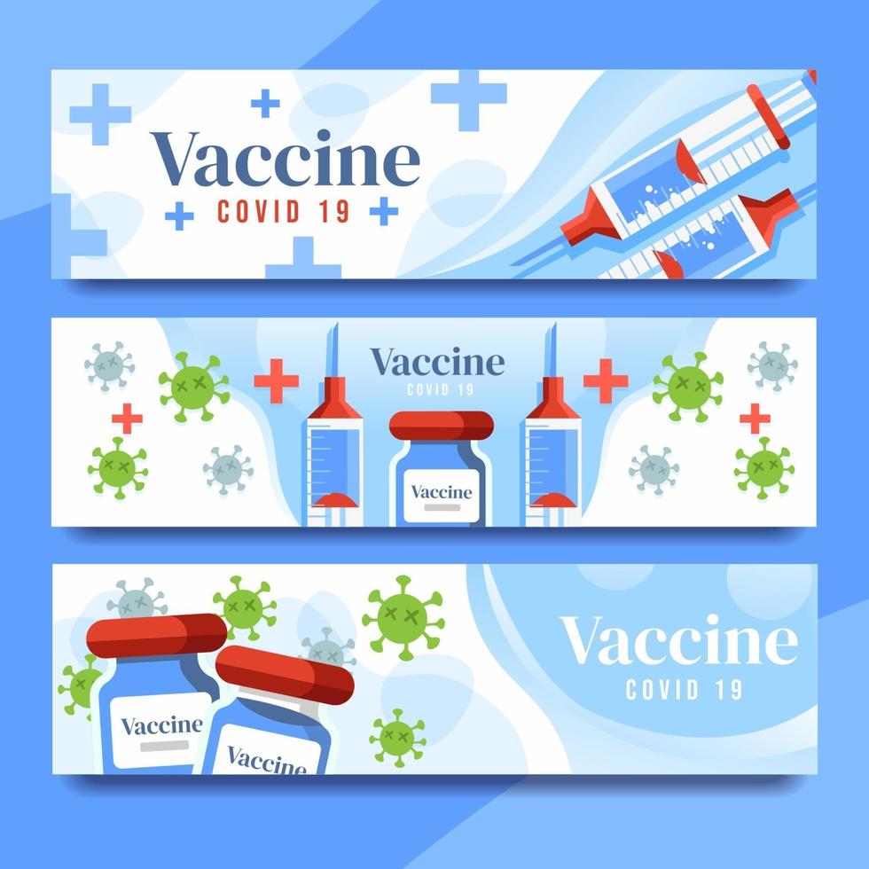 banners de vacina e seringa covid 19 vetor