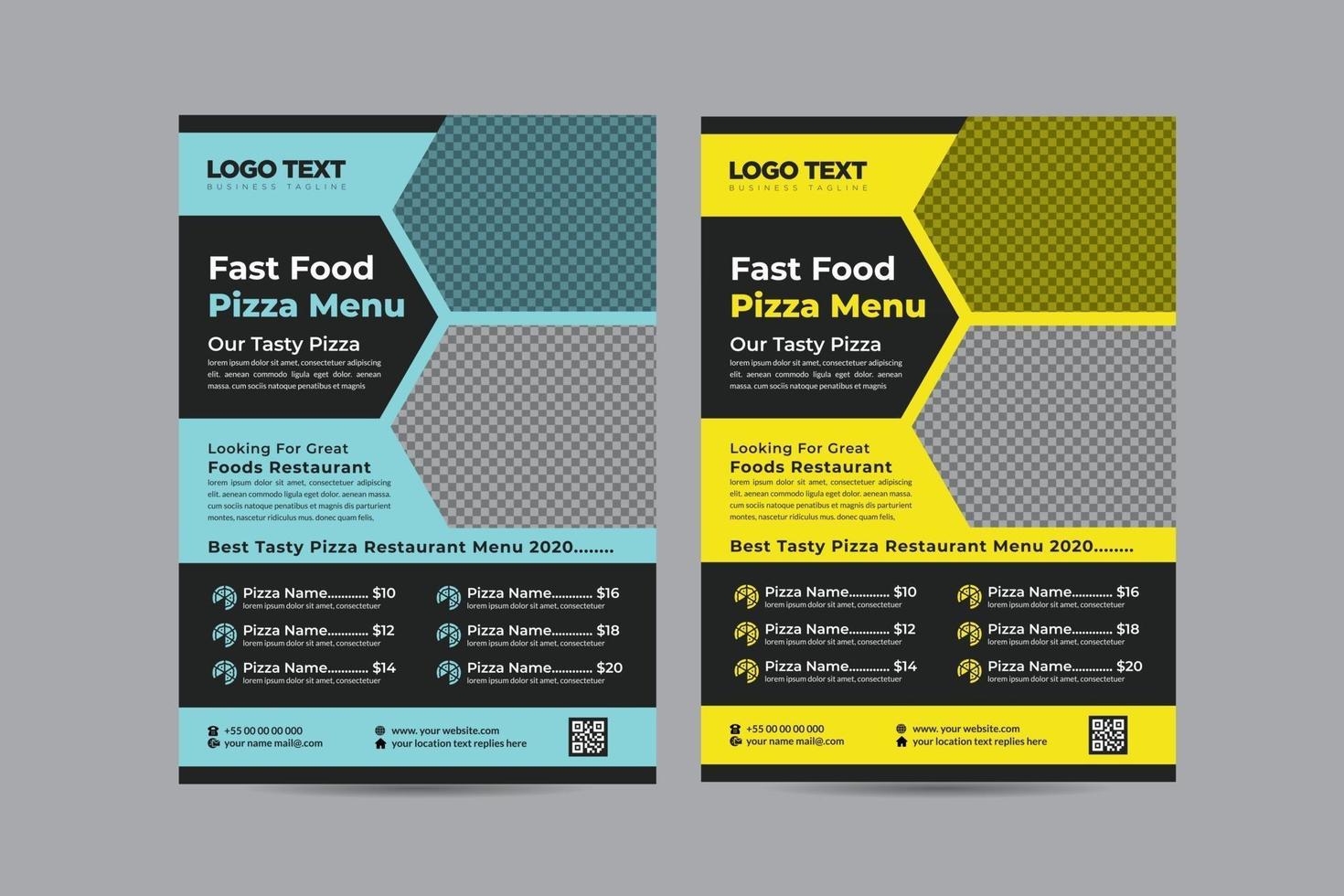 design de folheto de menu de pizzaria fast food vetor