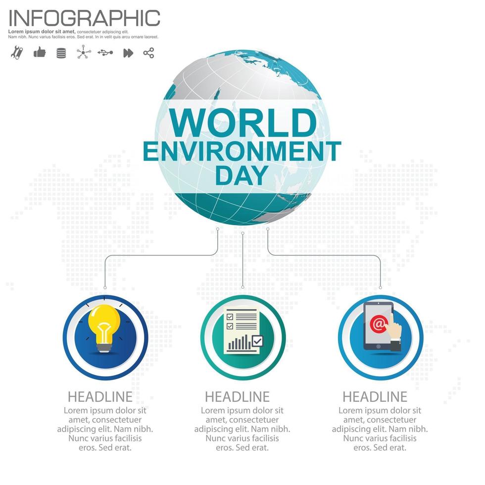 globo terrestre com ilustração vetorial infográfico pode ser usado como banner de panfleto ou cartaz conceito do dia do ambiente mundial vetor