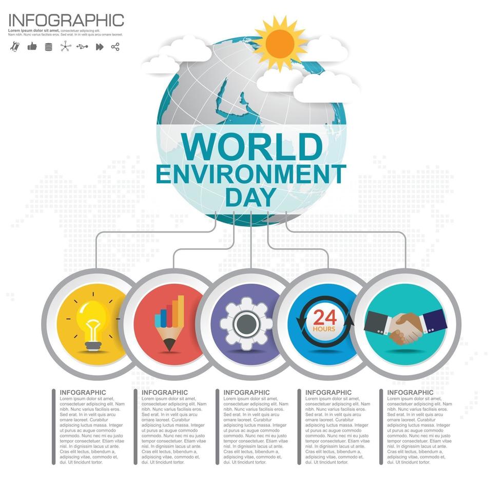 globo terrestre com ilustração vetorial infográfico pode ser usado como banner de panfleto ou cartaz conceito do dia do ambiente mundial vetor