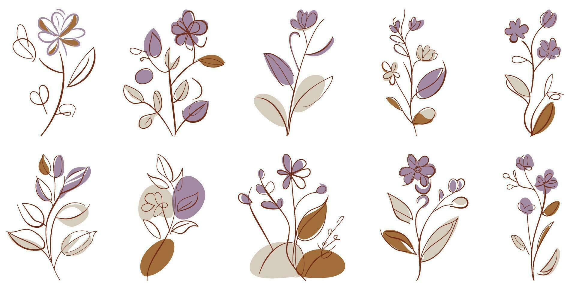 vintage floral mão desenhado botânico flor vetor conjunto coleção agrupar