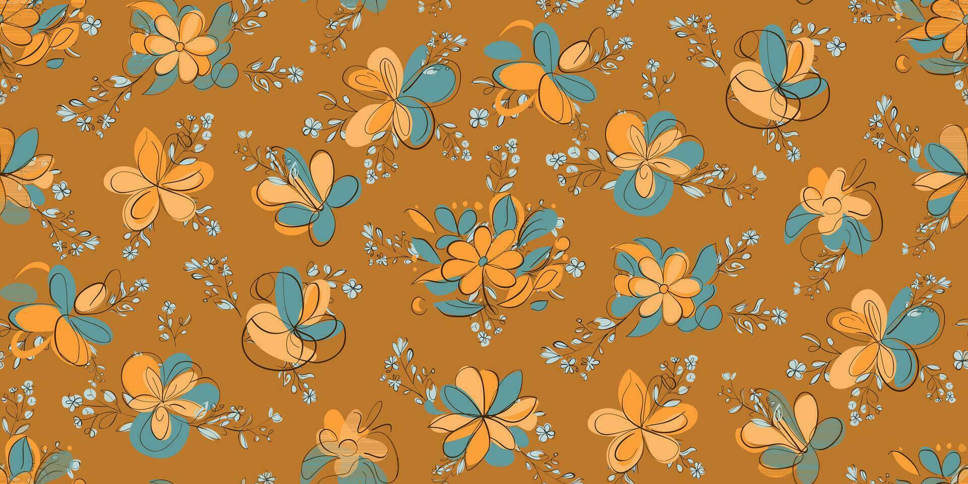 desatado padronizar amarelo flor contemporâneo liberdade feminino botânico floral ramo. mão desenhado Casamento erva, minimalista flores com elegante folhas. metade solta repetir padronizar. vetor