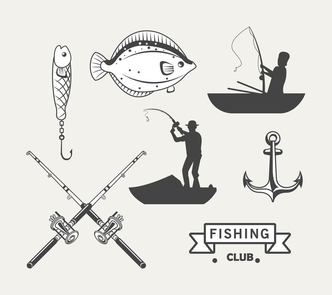 sete ícones de pesca vetor