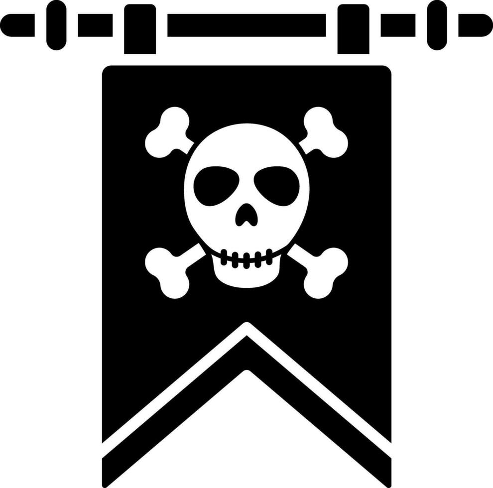plano estilo crânio bandeira ícone dentro Preto e branco cor. vetor