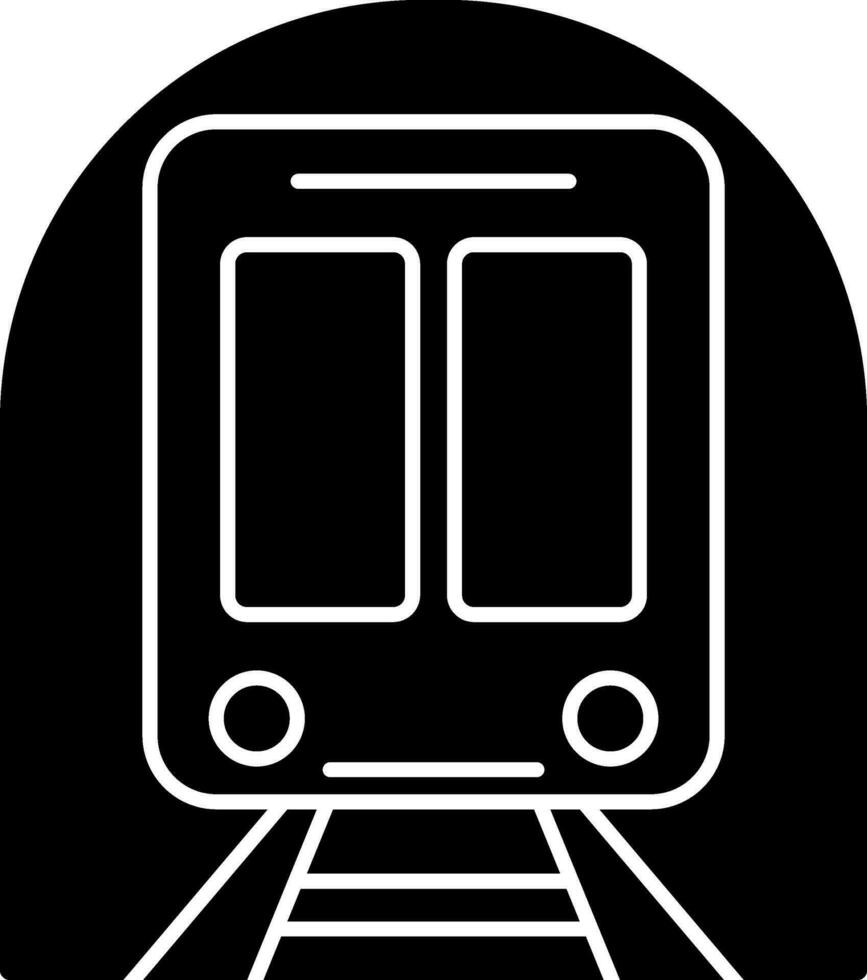 Preto e branco trem dentro plano estilo. glifo ícone ou símbolo. vetor