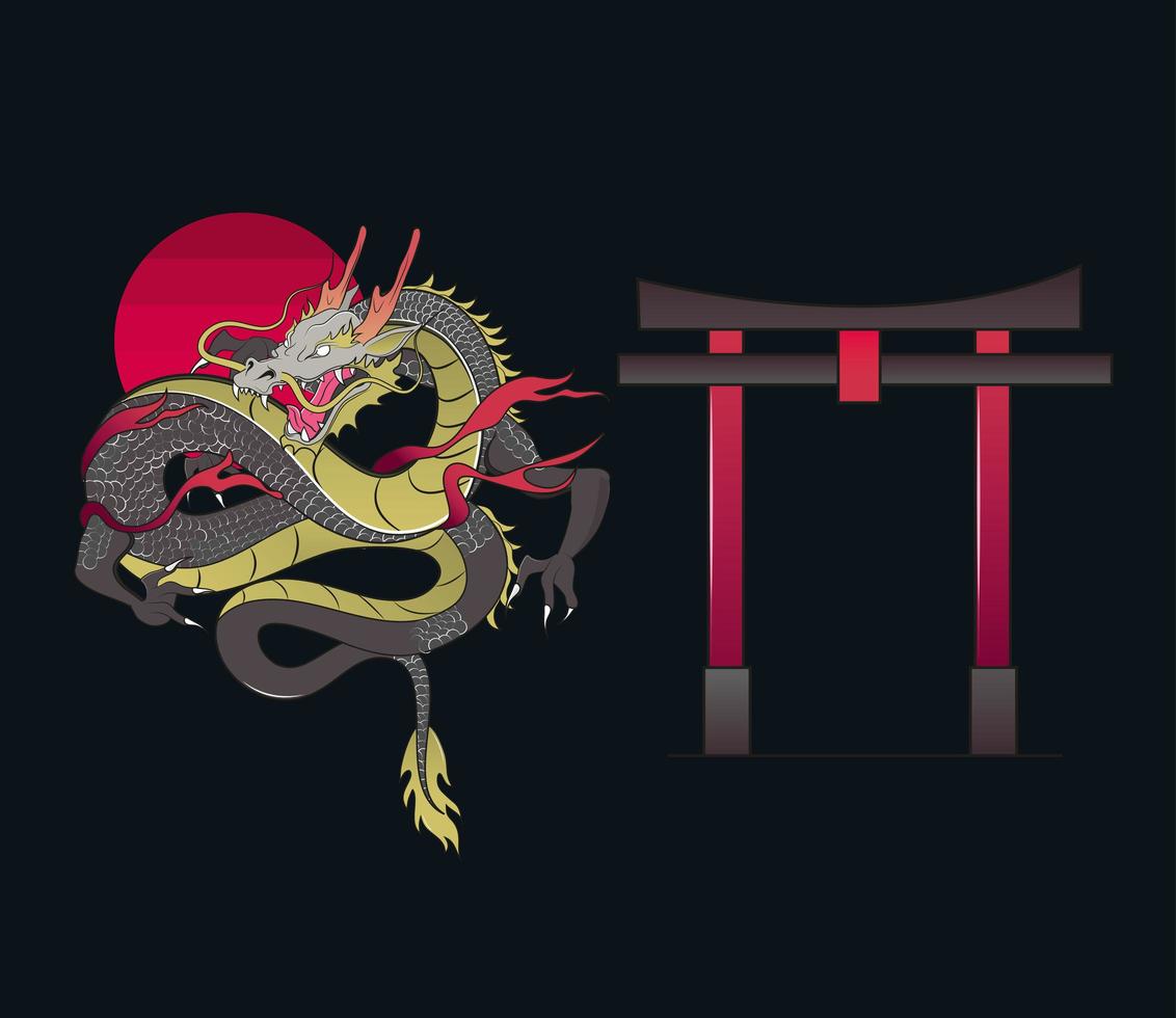 portão dragão japonês vetor