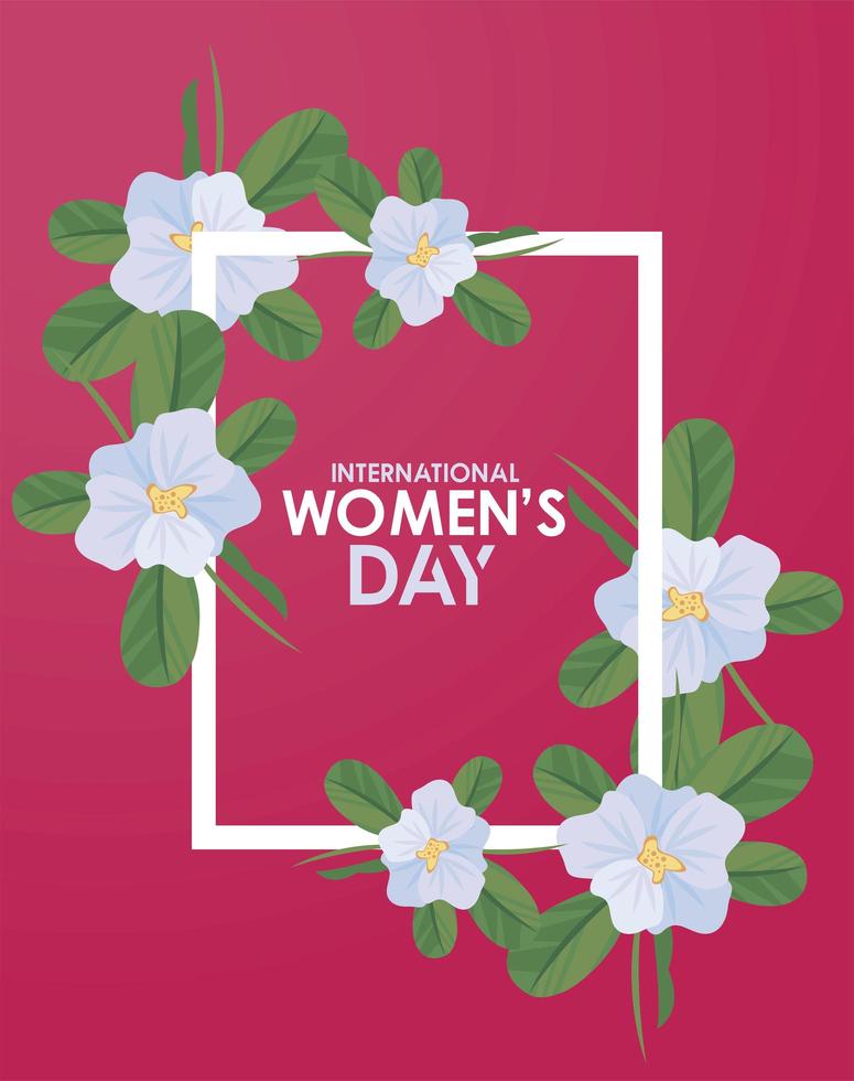 pôster de celebração do dia internacional da mulher com letras em moldura quadrada floral vetor