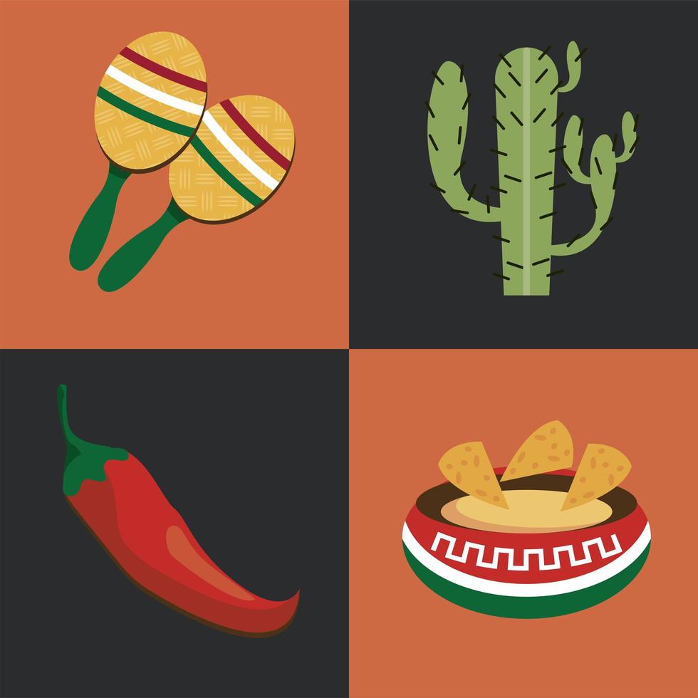 quatro ícones mexicanos vetor