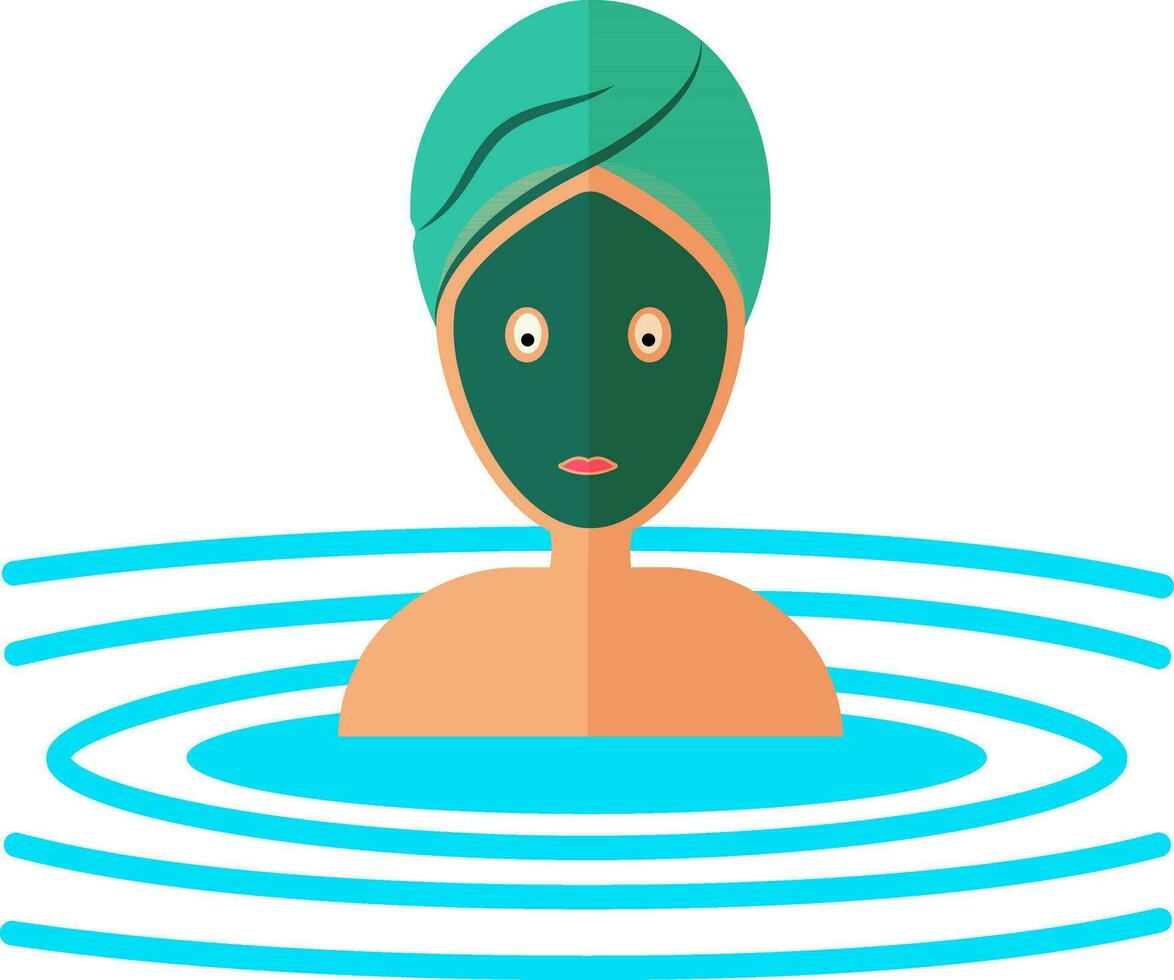 colorida ícone do menina relaxante dentro água com face mascarar. vetor