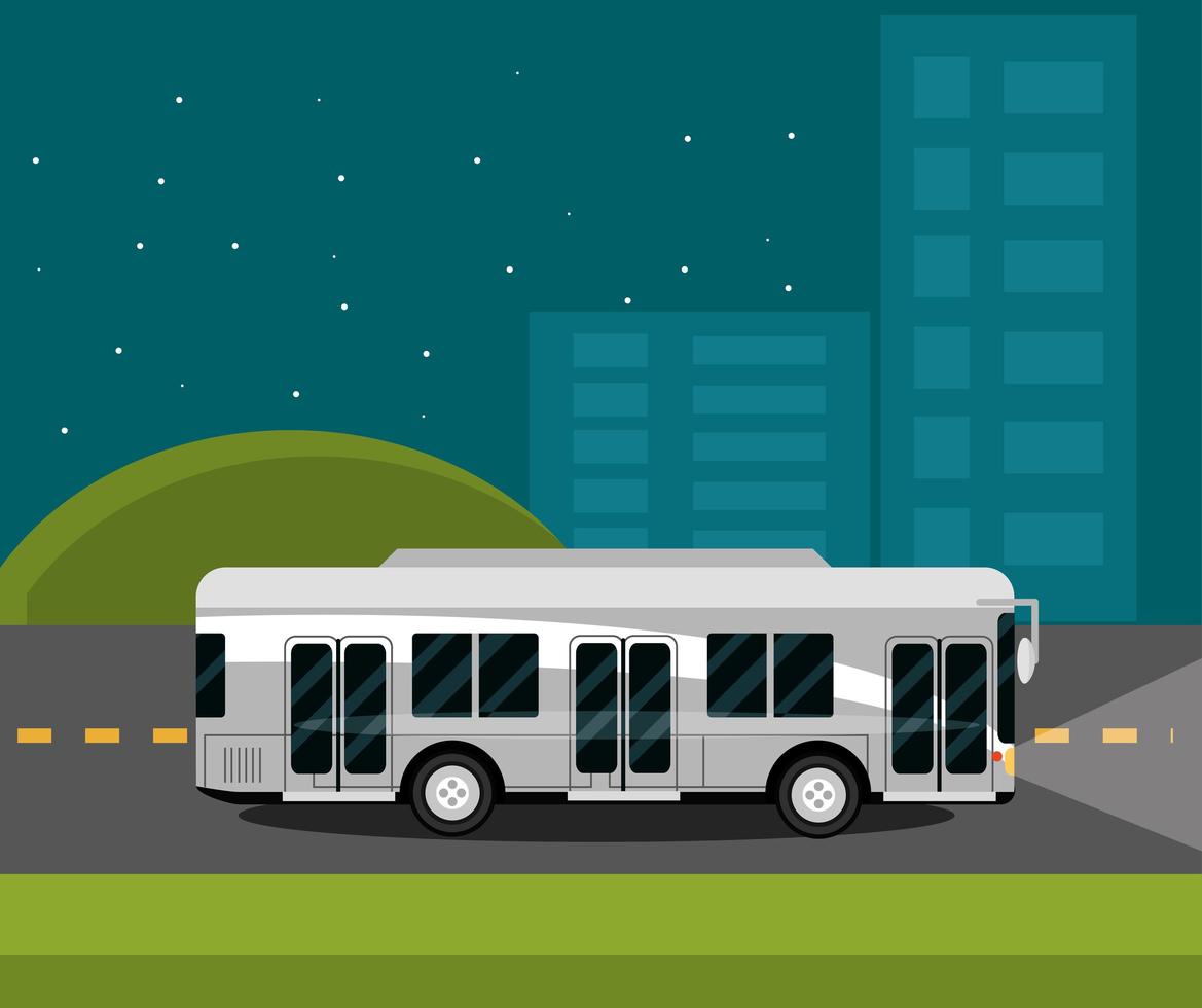 paisagem urbana à noite com transporte público de ônibus vetor