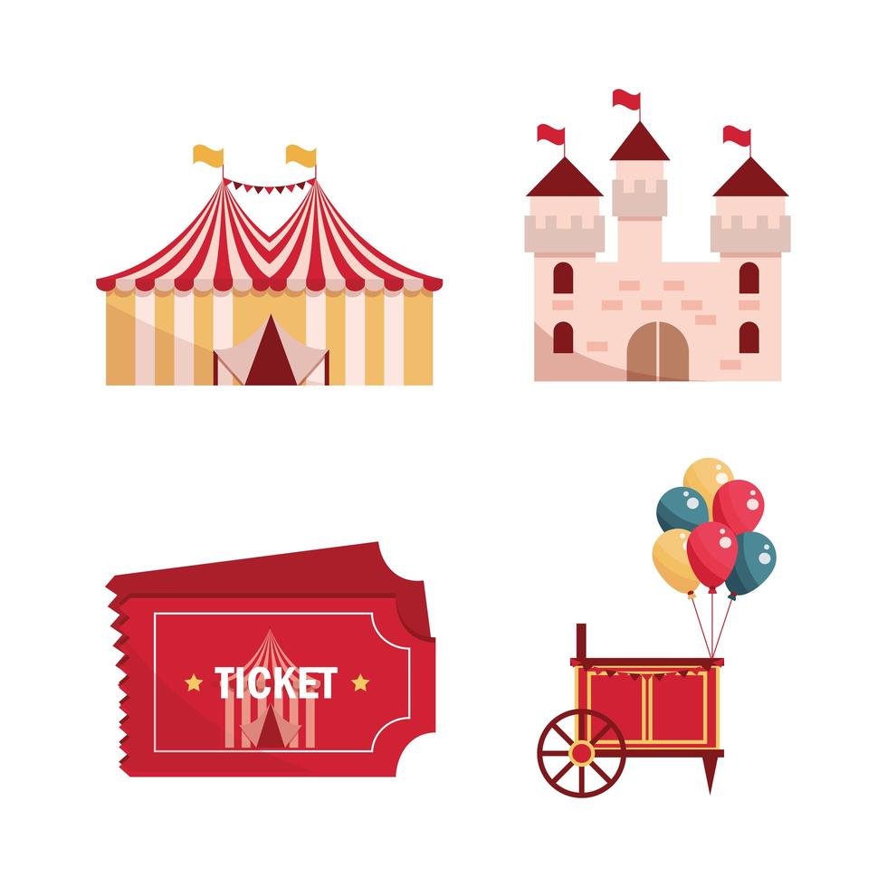 definir parque de diversões carnaval barraca castelo bilhetes cabine balões vetor