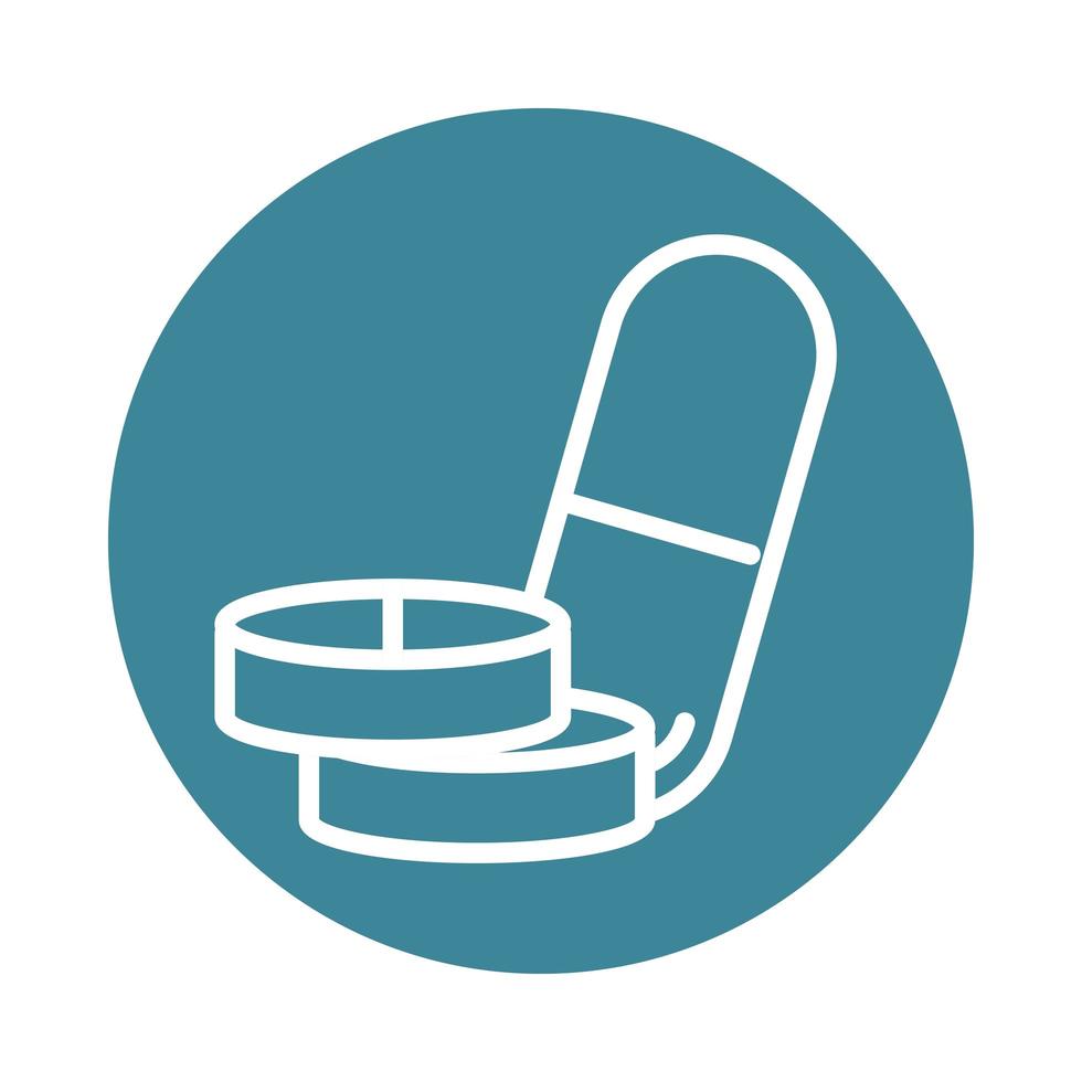 ícone de estilo de linha de bloqueio de comprimido pandêmico de vírus covid 19 pandêmico e medicamento em cápsula vetor