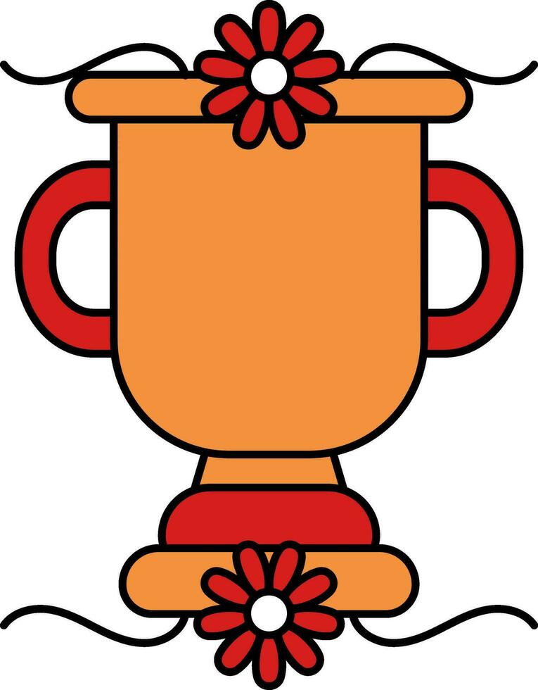 vermelho e laranja vintage troféu copo com floral Projeto ícone. vetor