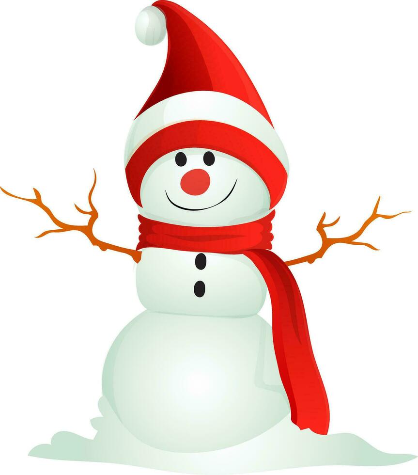 desenho animado boneco de neve vestindo santa chapéu com lenço. vetor