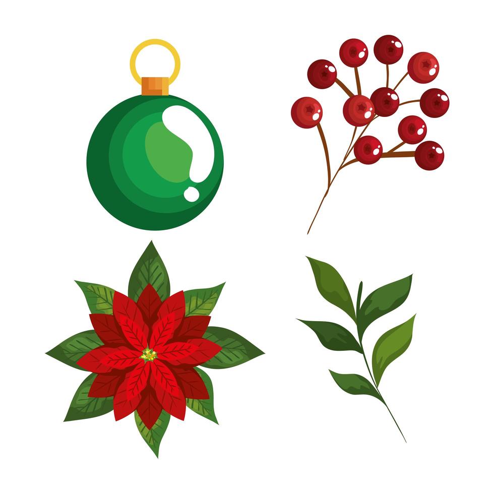 bagas de azevinho de natal e ícones decorativos vetor