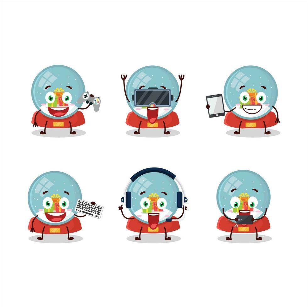 bola de neve com presente desenho animado personagem estão jogando jogos com vários fofa emoticons vetor