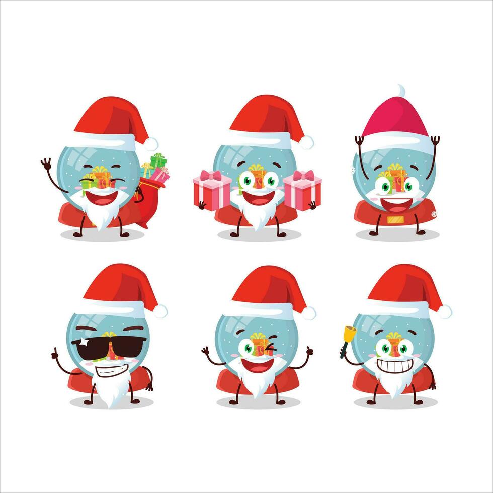 santa claus emoticons com bola de neve com presente desenho animado personagem vetor