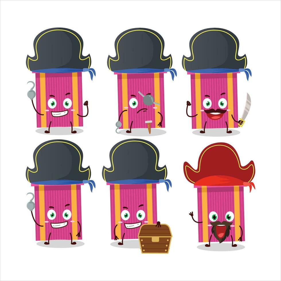 desenho animado personagem do Rosa Natal presente com vários piratas emoticons vetor