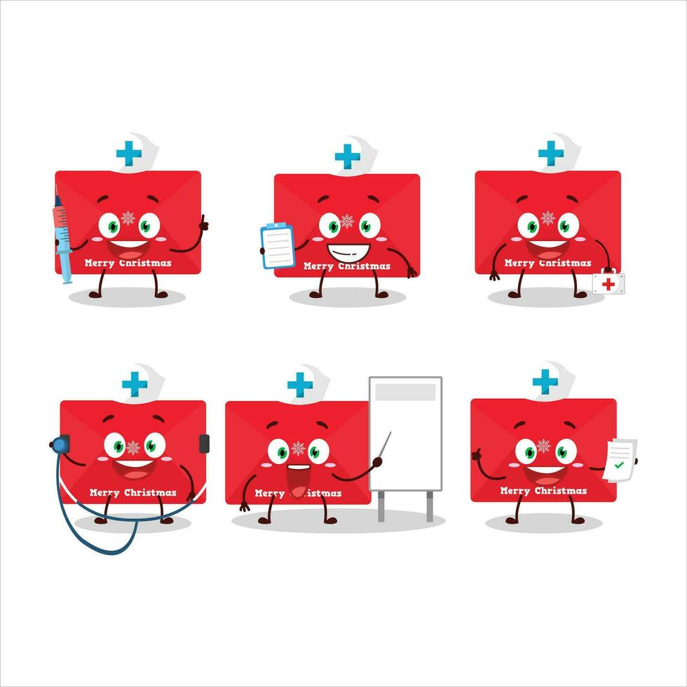 médico profissão emoticon com vermelho Natal envelopes desenho animado personagem vetor