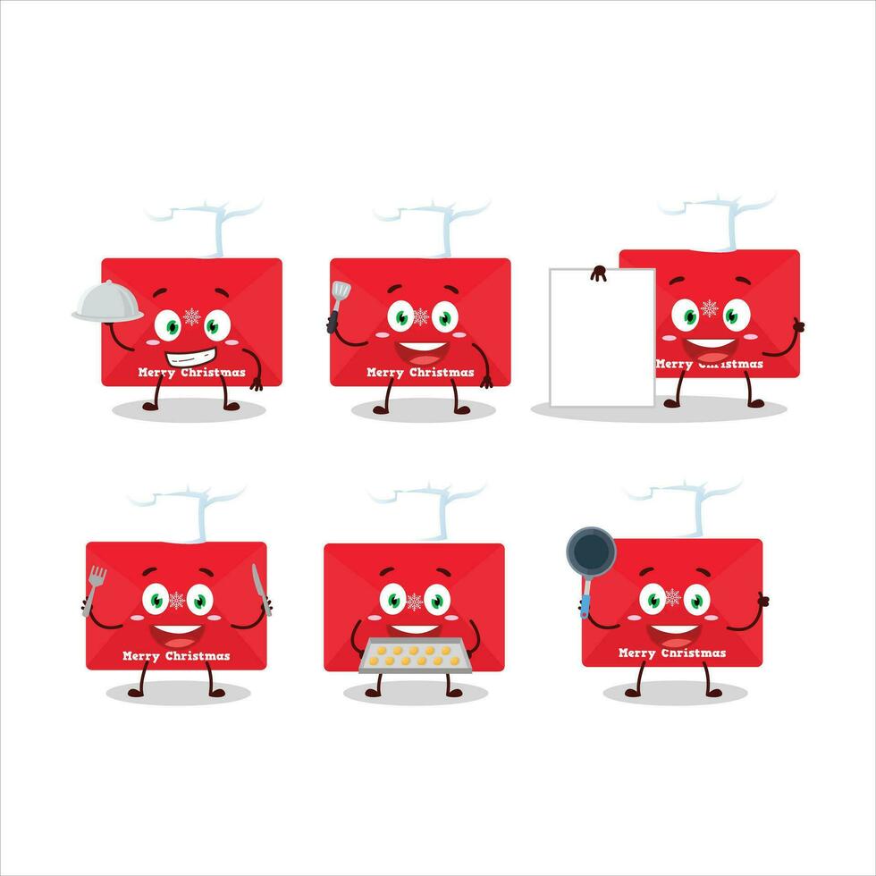 desenho animado personagem do vermelho Natal envelopes com vários chefe de cozinha emoticons vetor