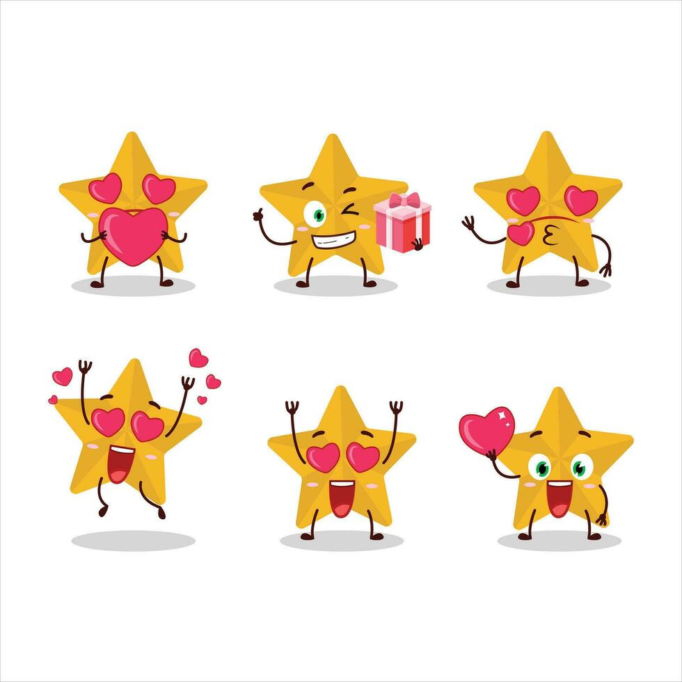 Novo amarelo estrelas desenho animado personagem com amor fofa emoticon vetor