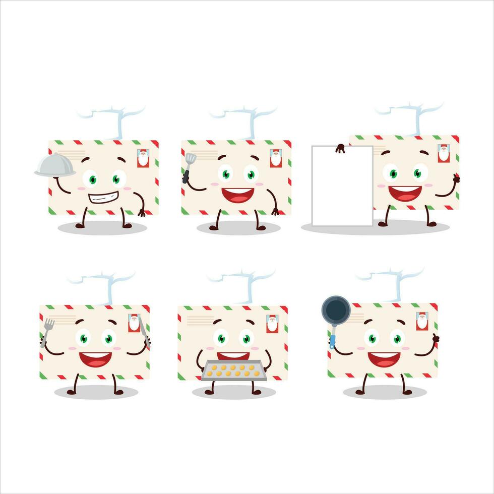 desenho animado personagem do santa envelopes com vários chefe de cozinha emoticons vetor