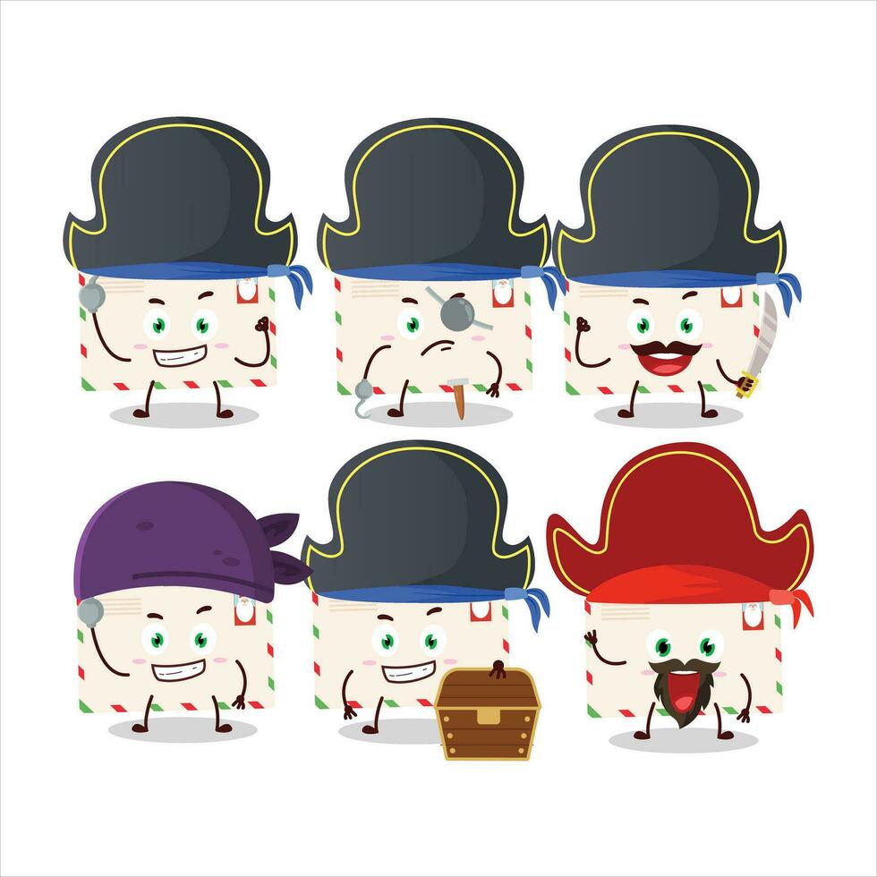 desenho animado personagem do santa envelopes com vários piratas emoticons vetor