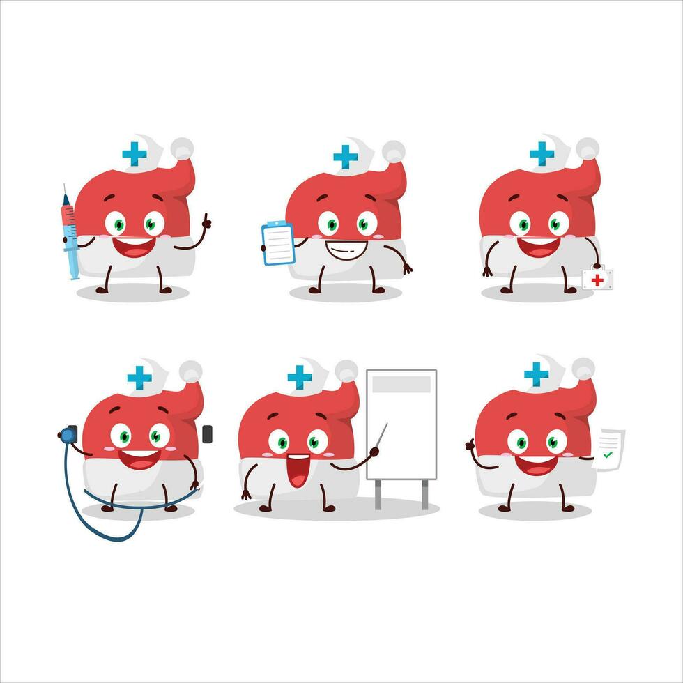 médico profissão emoticon com vermelho santa chapéu desenho animado personagem vetor