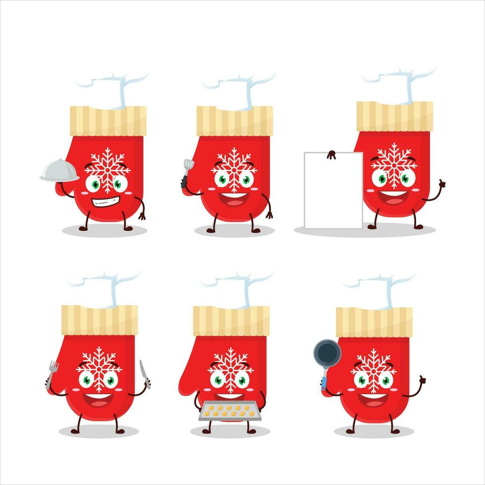 desenho animado personagem do vermelho luvas com vários chefe de cozinha emoticons vetor