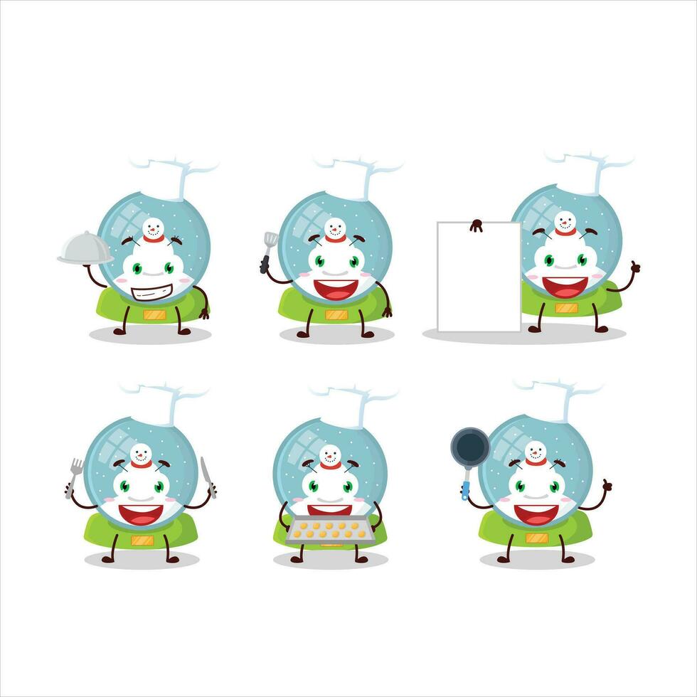 desenho animado personagem do bola de neve com boneco de neve com vários chefe de cozinha emoticons vetor