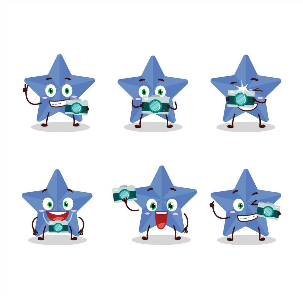 fotógrafo profissão emoticon com Novo azul estrelas desenho animado personagem vetor