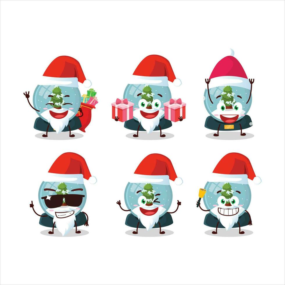 santa claus emoticons com bola de neve com árvore desenho animado personagem vetor