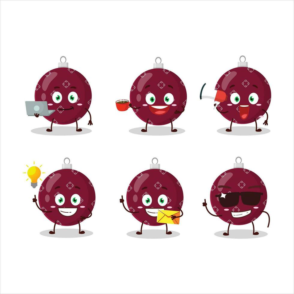 Natal bola Sombrio roxa desenho animado personagem com vários tipos do o negócio emoticons vetor