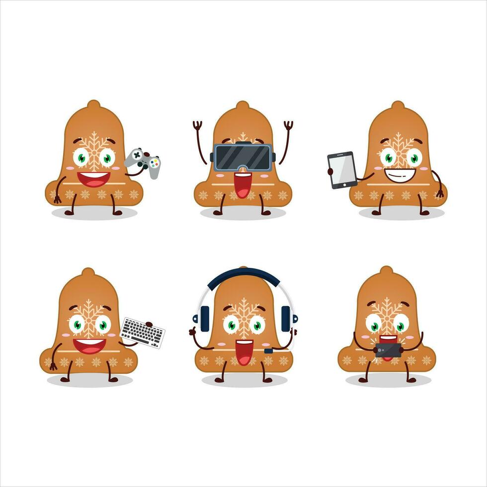 Sino bolacha desenho animado personagem estão jogando jogos com vários fofa emoticons vetor