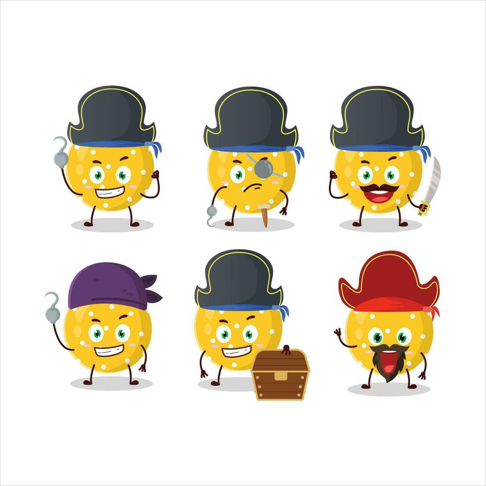 desenho animado personagem do Natal bola amarelo com vários piratas emoticons vetor