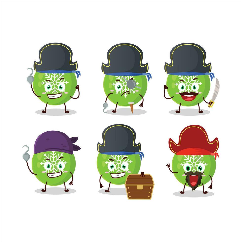 desenho animado personagem do Natal bola verde com vários piratas emoticons vetor