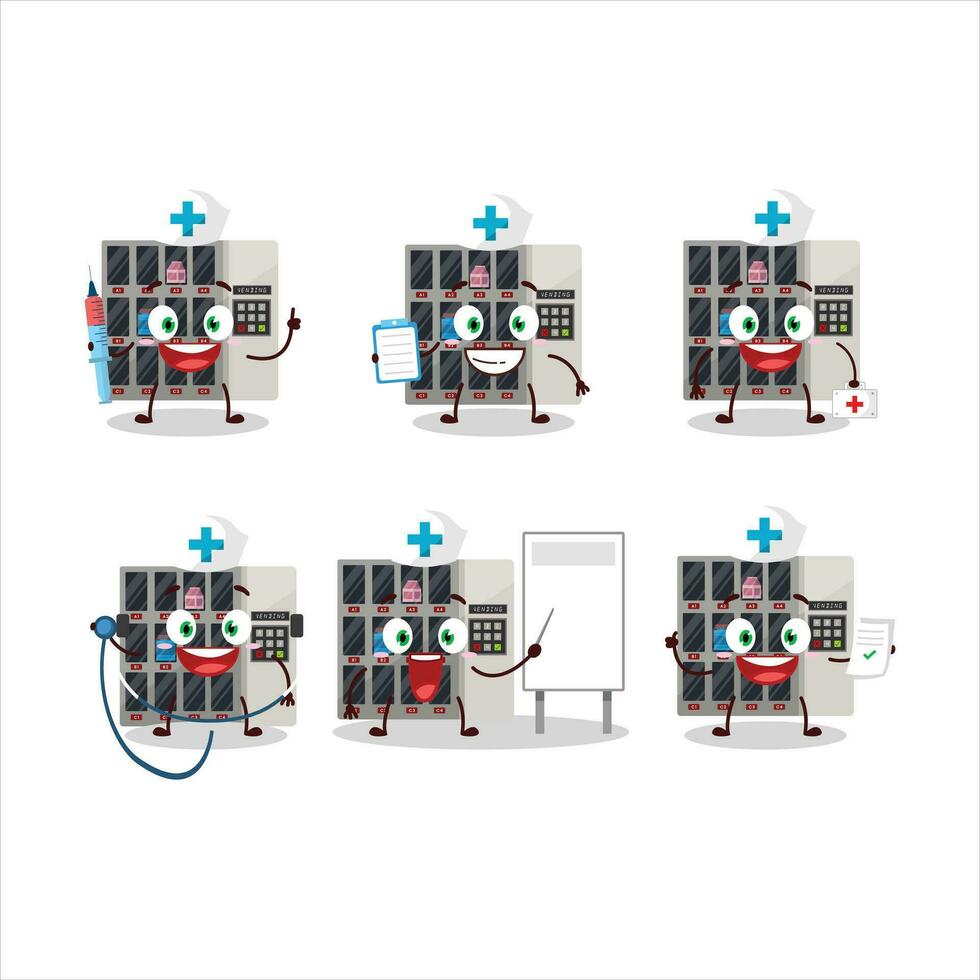 médico profissão emoticon com vending máquina desenho animado personagem vetor